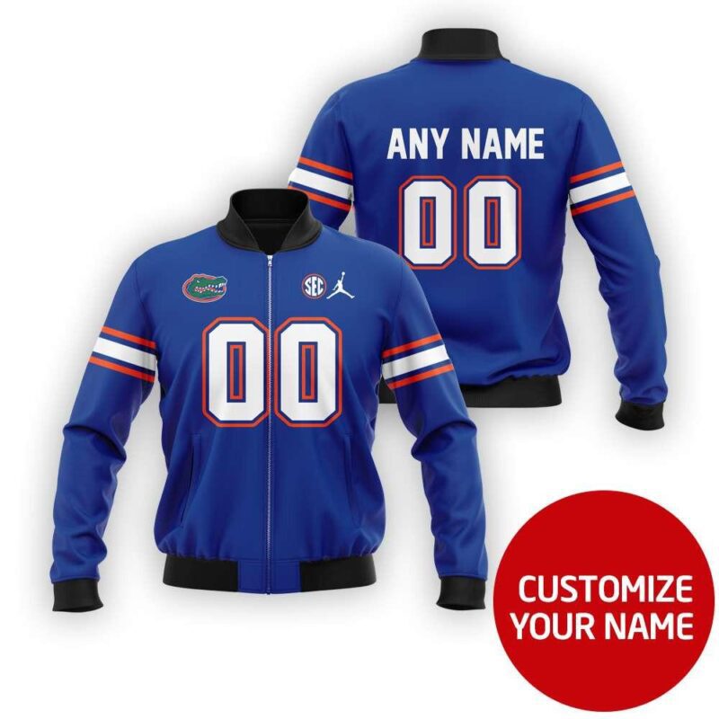 Florida Gators #00 Personalized Blue Jersey Style Gift With Custom Number Name For Gators Fans Bomber Jacket BJ00076