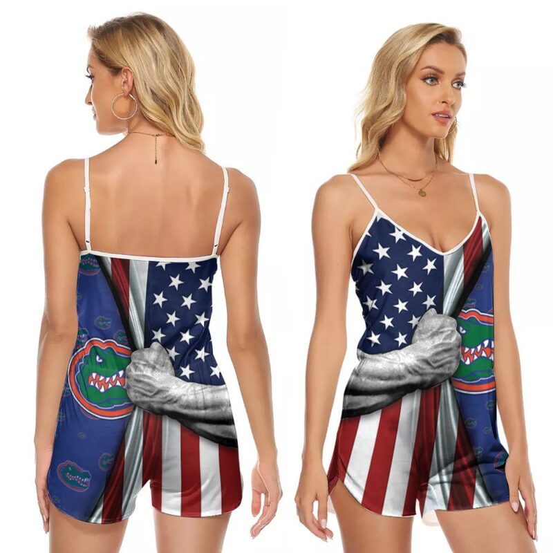 Florida Gators American Flag Believe In Both Gift For Gators Fans American V-neck Romper Jumpsuit RJ01441