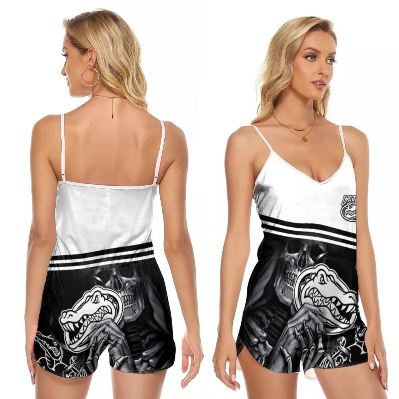 Florida Gators Skull Maiden University Team Logo Gift For Florida Gators Fans V-neck Romper Jumpsuit RJ00916