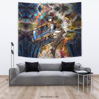 Focused Mikasa Wall Anime Tapestry