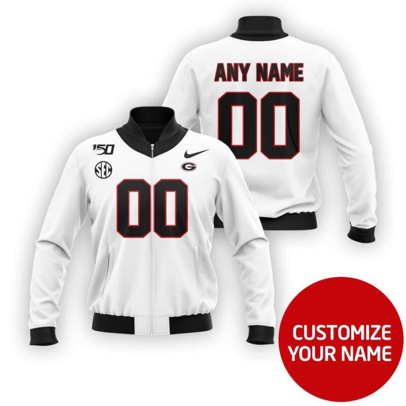 Georgia Bulldogs #00 Personalized White Jersey Style Gift With Custom Number Name For Bulldogs Fans Bomber Jacket BJ03904