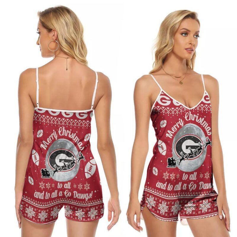 Georgia Bulldogs Merry Christmas To All And To All A Go Daws Football Team Gift For Daws Fans Christmas Holiday V-neck Romper Jumpsuit RJ01560