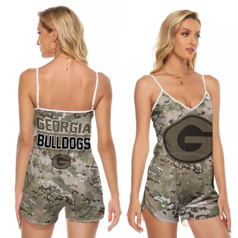 Georgia Bulldogs NFL Football Team Logo Camouflage Color Gift For Bulldogs Fans V-neck Romper Jumpsuit RJ01510