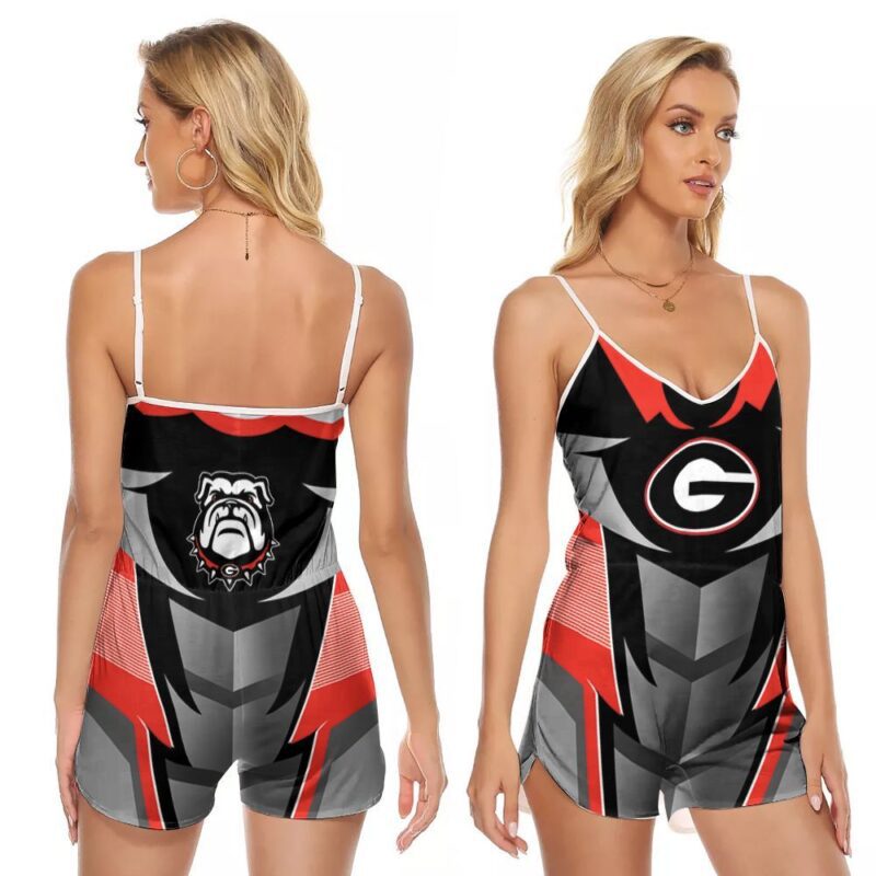 Georgia Bulldogs Ncaa Logo Pattern 3D Designed For Georgia Bulldogs Fans Georgia Bulldogs Lovers V-neck Romper Jumpsuit RJ01161