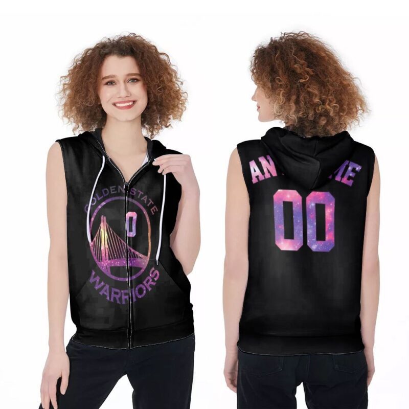 Golden State Warriors NBA Basketball Team Iridescent Black 3D Designed Allover Custom Gift For Warriors Fans Zip Sleeveless Hoodie ZSH0332