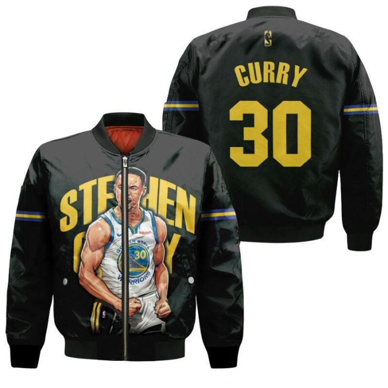 Golden State Warriors Stephen Curry 30 NBA 2021-22 City Edition Black Gift For Warriors Fans Bomber Jacket BJ00614