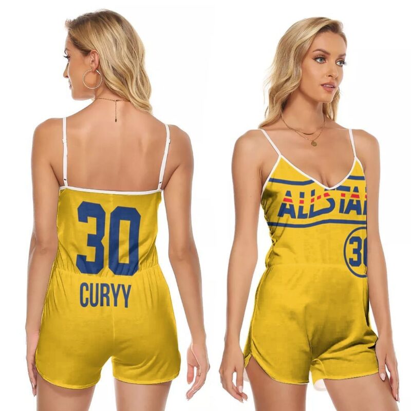 Golden State Warriors Stephen Curry 30 NBA Basketball 2021 AllStar Western Conference Gold Gift For Warriors Fans V-neck Romper Jumpsuit RJ00931