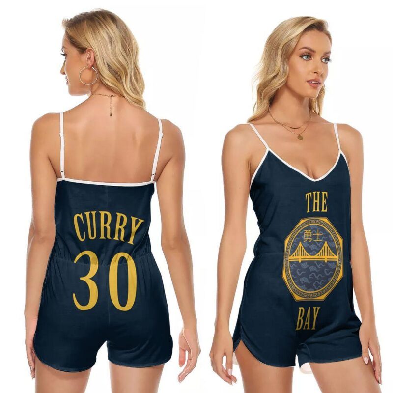 Golden State Warriors Stephen Curry 30 NBA Basketball Team City Edition Jersey Navy 2019 Gift For Warriors Fans V-neck Romper Jumpsuit RJ00572