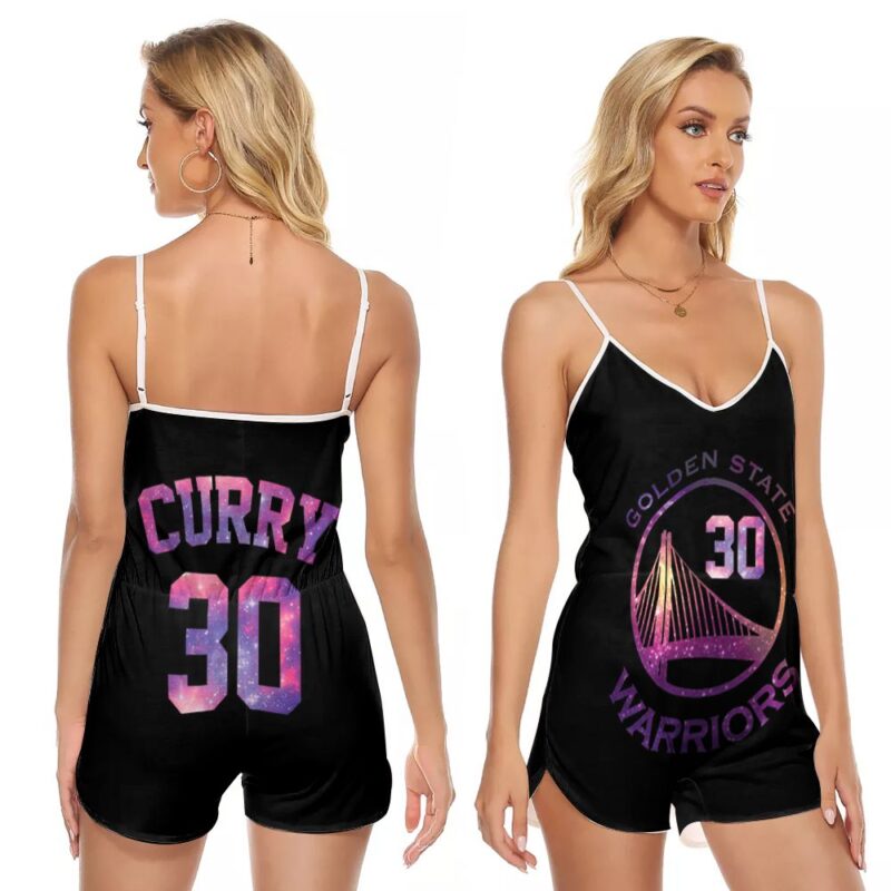 Golden State Warriors Stephen Curry #30 NBA Basketball Team Iridescent Black Gift For Warriors Fans V-neck Romper Jumpsuit RJ00443