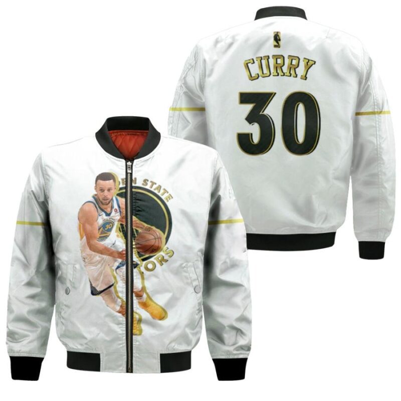 Golden State Warriors Stephen Curry 30 NBA Team Golden Edition White Jersey Style Gift For Warriors Fans Bomber Jacket BJ00182