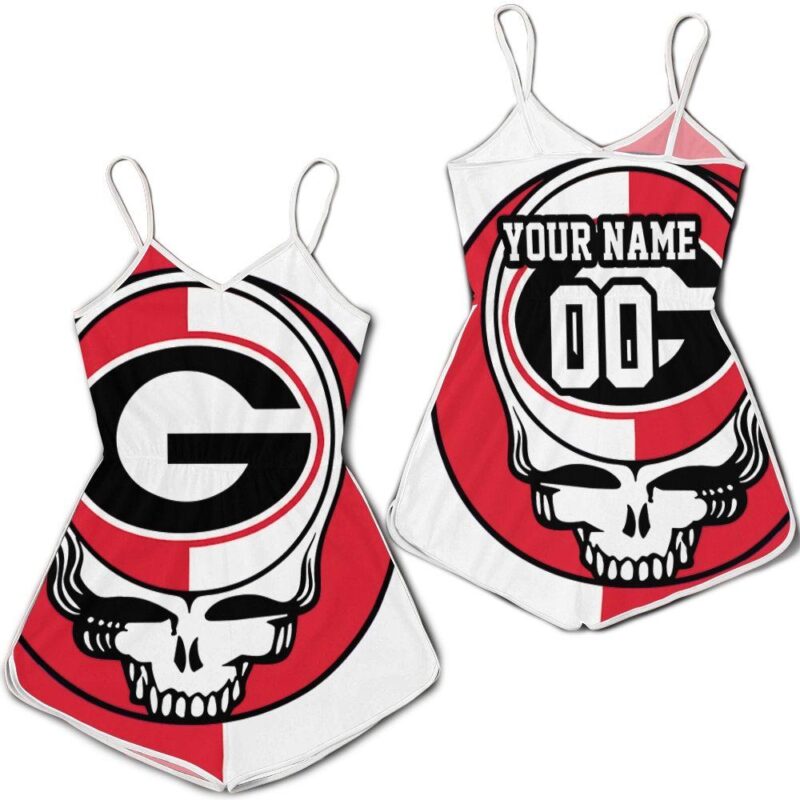 Grateful Dead Georgia Bulldogs Bolt Skull 3d Personalized Romper RJ02288