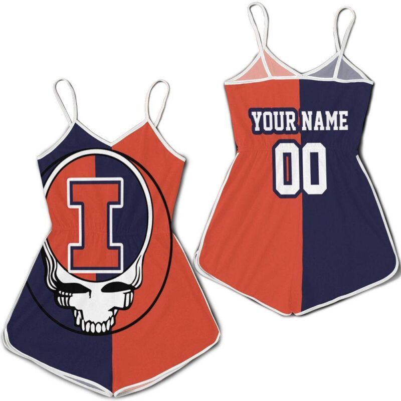 Grateful Dead Skull Illinois Fighting Illini 3d Personalized Romper RJ02112