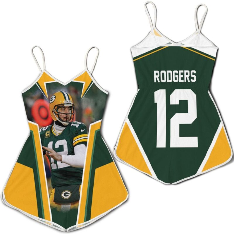 Green Bay Packer Aaron Rodgers Legend 12 Green Yellow Romper RJ04773