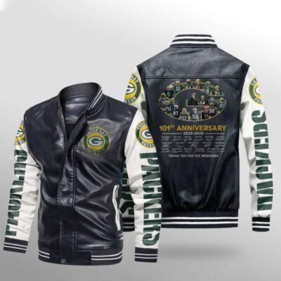 Green Bay Packers 101st Anniversary Legends Signature Thank You For The Memories Gift For Packers Fans Leather Bomber Jacket LBJ0077