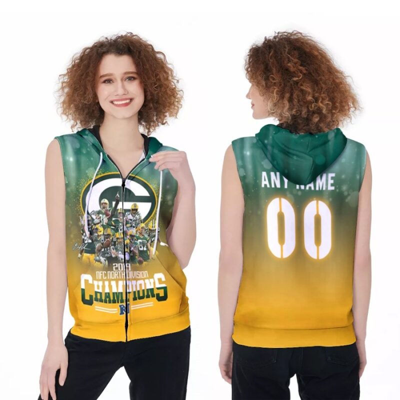 Green Bay Packers 2019 NFC North Division Champions Amazing Team NFL 3D Gift With Custom Name Number For Packers Fans Zip Sleeveless Hoodie ZSH1972