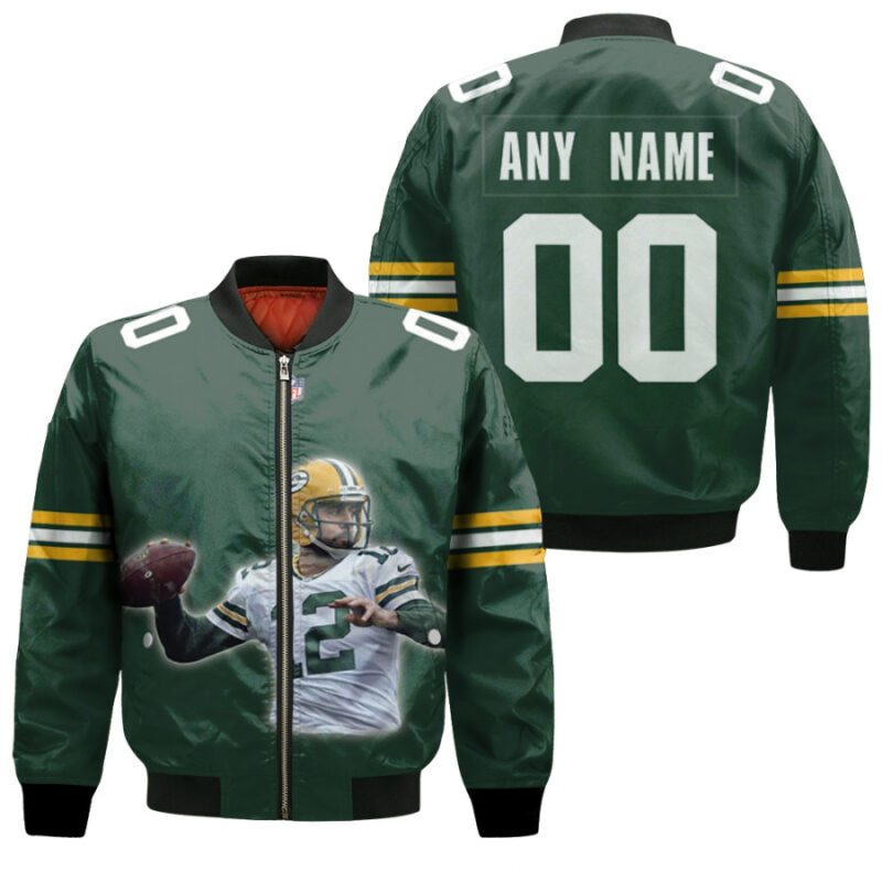 Green Bay Packers Aaron Rodgers 12 Green Jersey Style Gift With Custom Number Name For Packers Fans Bomber Jacket BJ00123