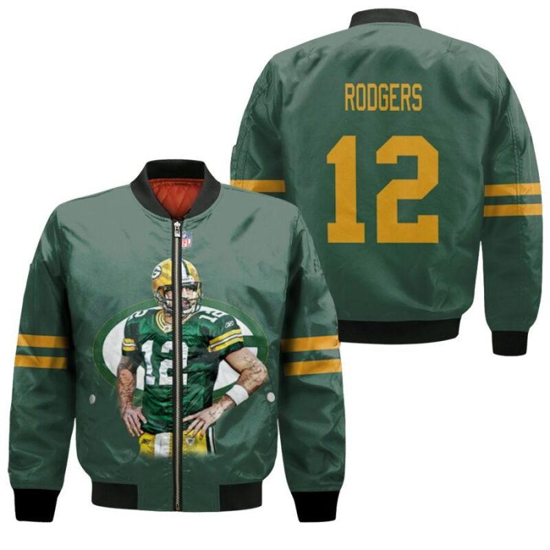 Green Bay Packers Aaron Rodgers 12 NFL Best Legends Green Gift For Packers Fans Bomber Jacket BJ03479