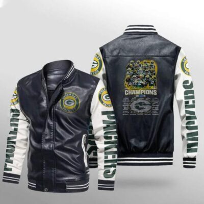 Green Bay Packers Nfc North Division Champions Signed 2019 Gift For Packers Fans Leather Bomber Jacket LBJ0212