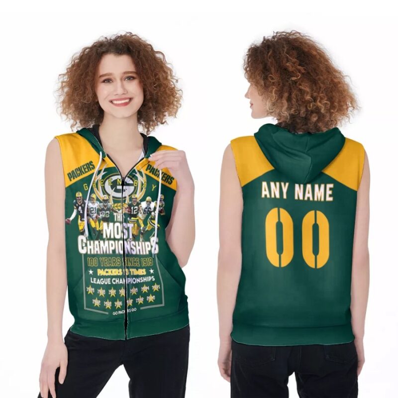 Green Bay Packers The Most Champions 100 Years Since 1919 NFL 3D Gift With Custom Name Number For Packers Fans Zip Sleeveless Hoodie ZSH1900