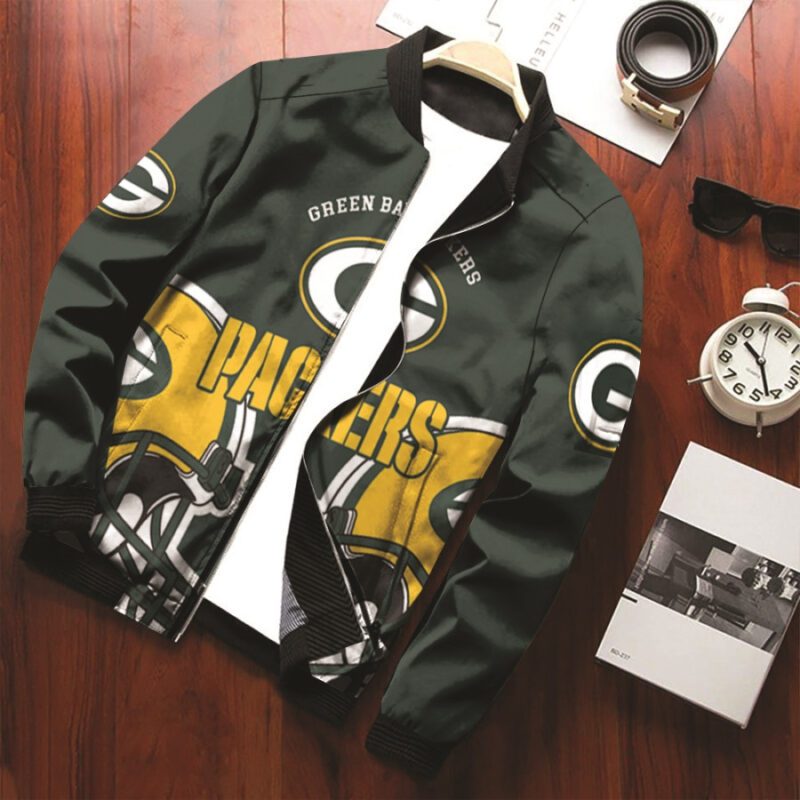 Green Bay Packers logo helmet best team 3d designed for Green Bay Packers Fans Bomber Jacket BJ00629