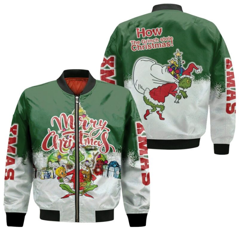 Grinch Christmas Merry Christmas How The Grinch Stole Christmas Santa Green Gift For Grinch Fans Christmas Fans Bomber Jacket BJ01658