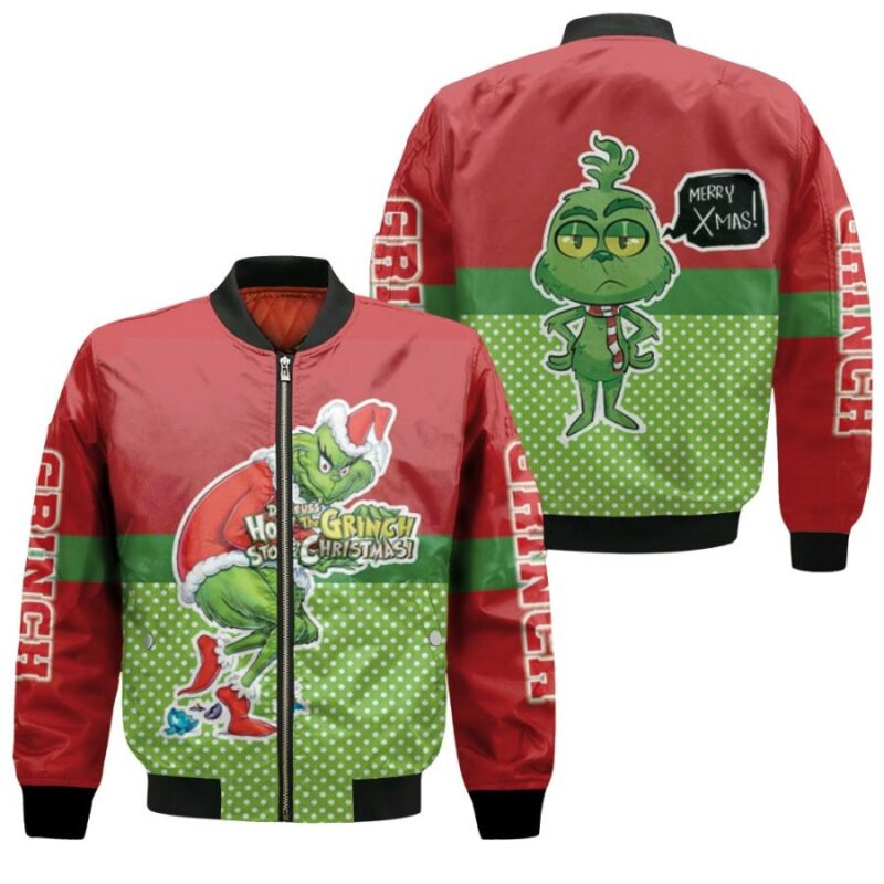 Grinch Christmas Merry X Mas How To Grinch Stole Christmas Red Green Gift For Grinch Fans Christmas Fans Bomber Jacket BJ01665