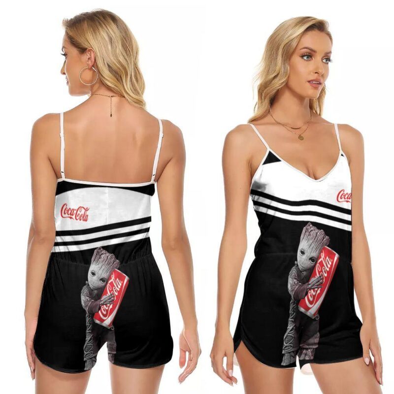 Groot Hug Coca Cola Tin 3D Designed For Coca Cola Drinking Fans Coca Cola Drinking Lovers V-neck Romper Jumpsuit RJ00818