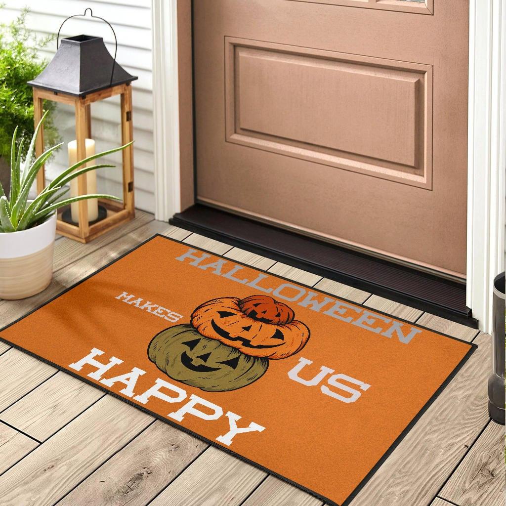 Halloween Door Mat – Halloween Make Us Happy Smile Pumpkin Block Orange ...