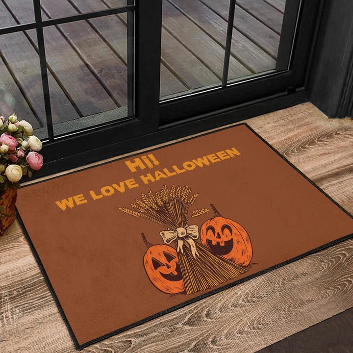 Halloween Door Mat – Hi We Love Halloween Smiling Pumpkin Harvest Door ...