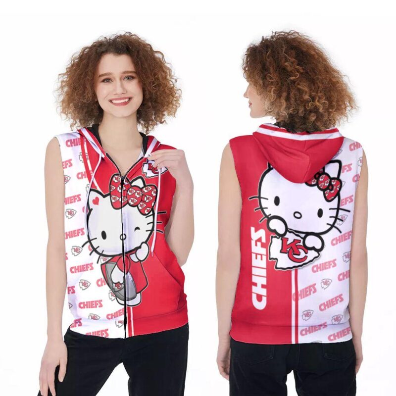 Hello Kitty Hug Kansas City Chiefs Logo 3d designed for Kansas City Chiefs fan Zip Sleeveless Hoodie ZSH1409