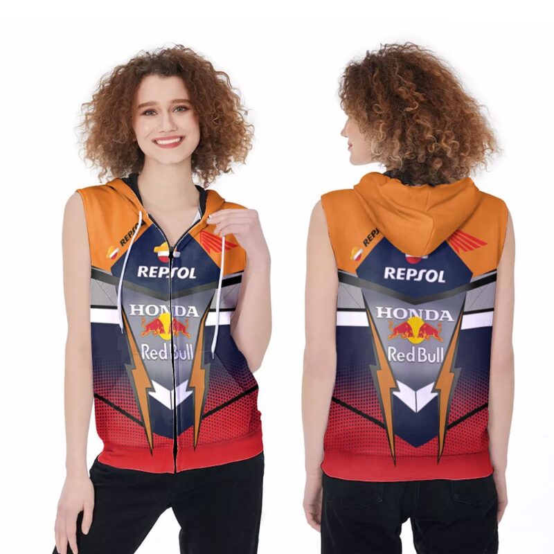 Honda Red Bull Repsol Racing Biker Energy 3D Designed For Honda Fans Honda Lovers Zip Sleeveless Hoodie ZSH1304