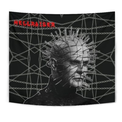 Horror Movie Tapestry - Hellraiser Pin Head Fire Circle Chains Background Tapestry Wall Hanging