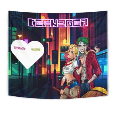 Horror Movie Tapestry - Teenager Joker And Harley Quinn Modern City Tapestry Wall Hanging