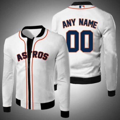 Houston Astros #00 Personalized White Jersey Style Gift With Custom Number Name For Astros Fans Fleece Bomber Jacket