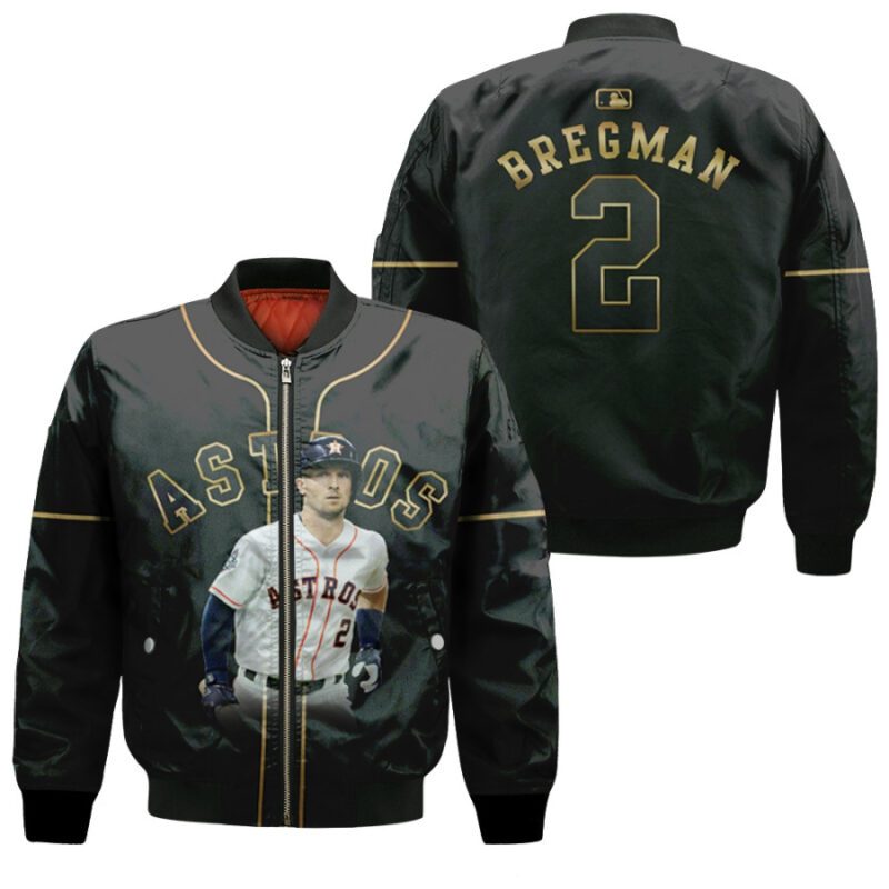 Houston Astros Alex Bregman 2 MLB Golden Edition Black Gift For Astros Fans Bomber Jacket BJ04260