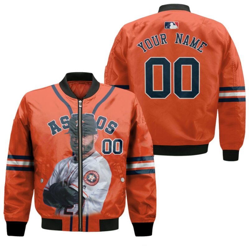 Houston Astros Jose Altuve 27 MLB Great Player Orange 3D Personalized Gift With Custom Number Name For Astros Fans Bomber Jacket BJ04161