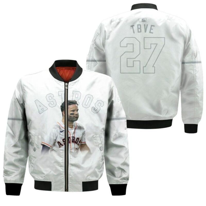 Houston Astros Jose Altuve 27 White 2019 3D Personalized Gift With Custom Number Name For Astros Fans Bomber Jacket BJ04266