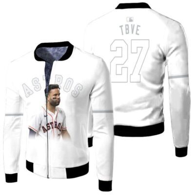 Houston Astros Jose Altuve 27 White 2019 3D Personalized Gift With Custom Number Name For Astros Fans Fleece Bomber Jacket