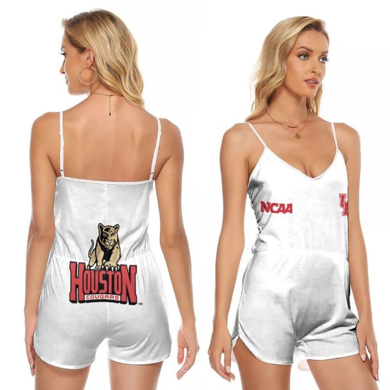 Houston Cougars Ncaa Classic White With Mascot Logo Gift For Houston Cougars Fans V-neck Romper Jumpsuit RJ00708