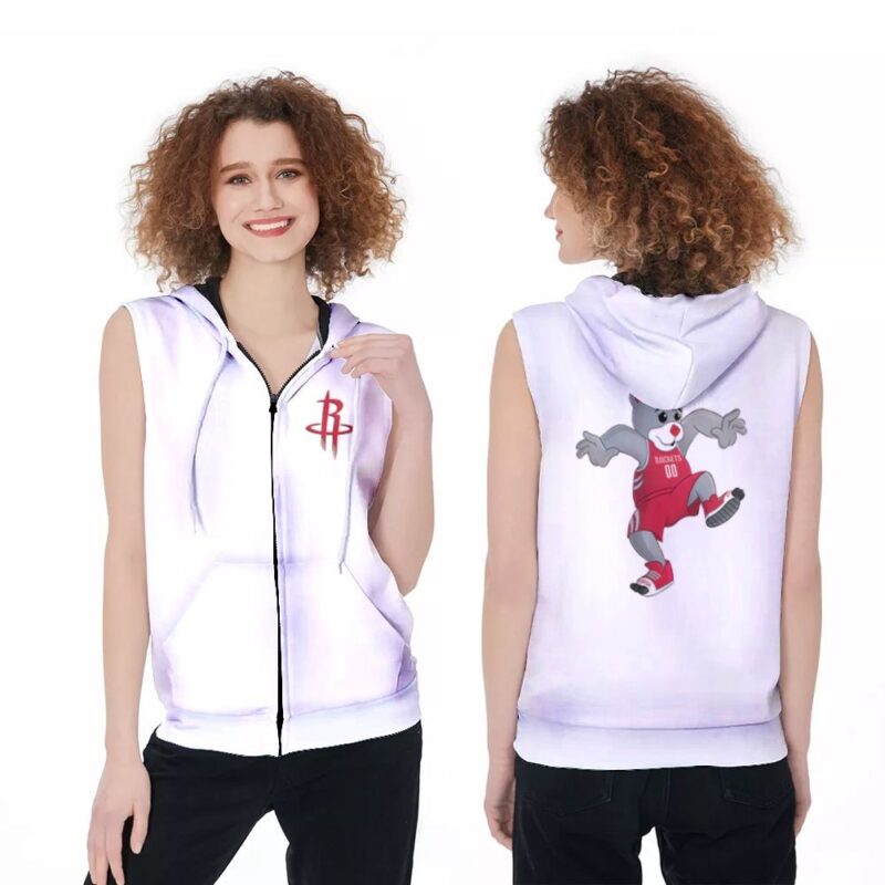 Houston Rockets Basketball Classic Mascot Logo Gift For Rockets Fans White Zip Sleeveless Hoodie ZSH1895