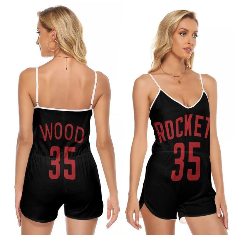 Houston Rockets Christian Wood 35 NBA Basketball Team Earned Edition Black Gift For Rockets Fans V-neck Romper Jumpsuit RJ00798