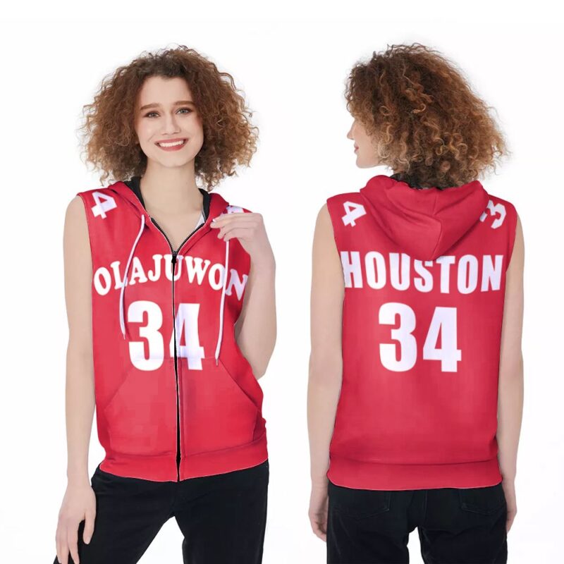 Houston Rockets Hakeem Olajuwon 34 NBA Basketball Hardwood Classics Jersey Red 2019 Jersey Style Gift For Rockets Fans Zip Sleeveless Hoodie ZSH0917