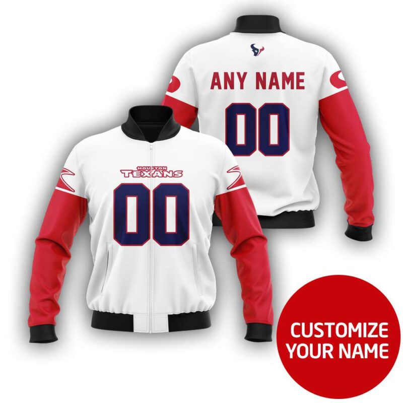 Houston Texans Super Bowl Champions Personalized Number Name White And Red Gift For Texans Fans Bomber Jacket BJ03843