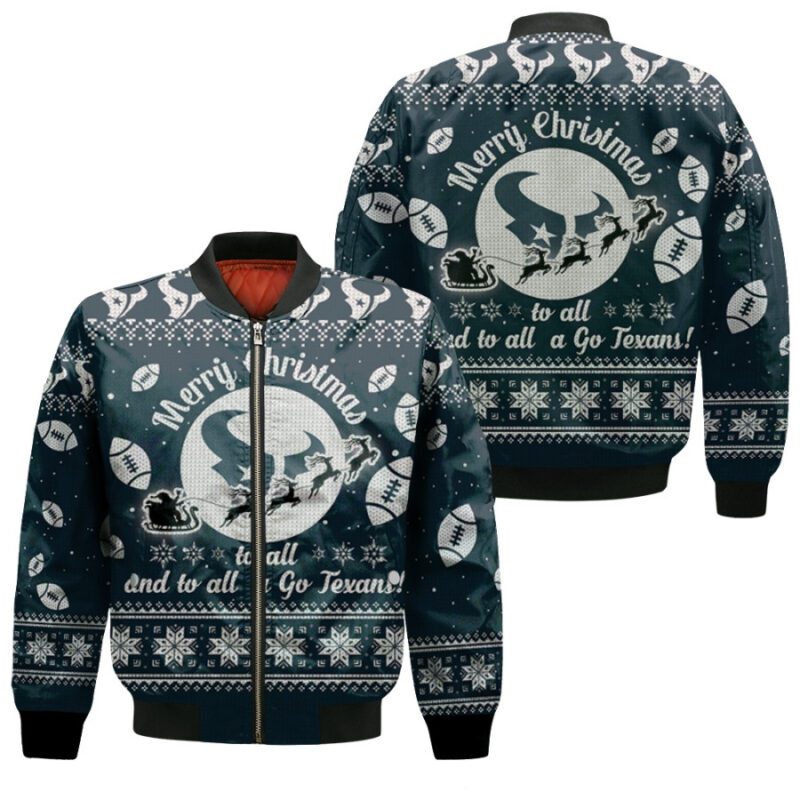 Houston Texans To All And To All A Go Texans Ugly Christmas Festive Gift For Houston Texans Fans Bomber Jacket BJ01006