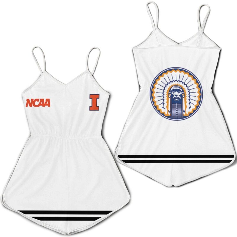 Illinois Fighting Illini Ncaa Classic White With Mascot Logo Gift For Illinois Fighting Illini Fans Romper Jumpsuit RJ01648