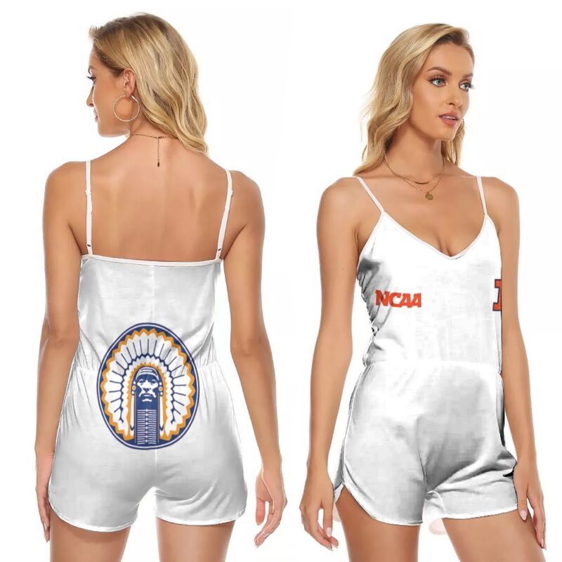 Illinois Fighting Illini Ncaa Classic White With Mascot Logo Gift For Illinois Fighting Illini Fans V-neck Romper Jumpsuit RJ01009