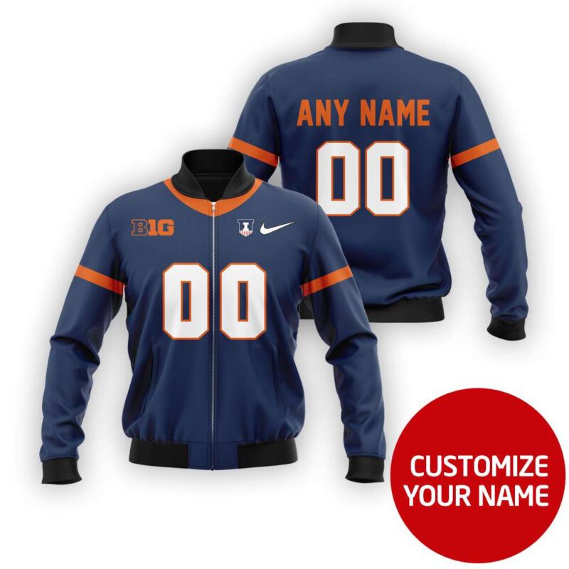 Illinois Fighting Illini Sport Team Ncaa Blue Personalized Number Name Gift For Fighting Illini Fans Bomber Jacket BJ03893