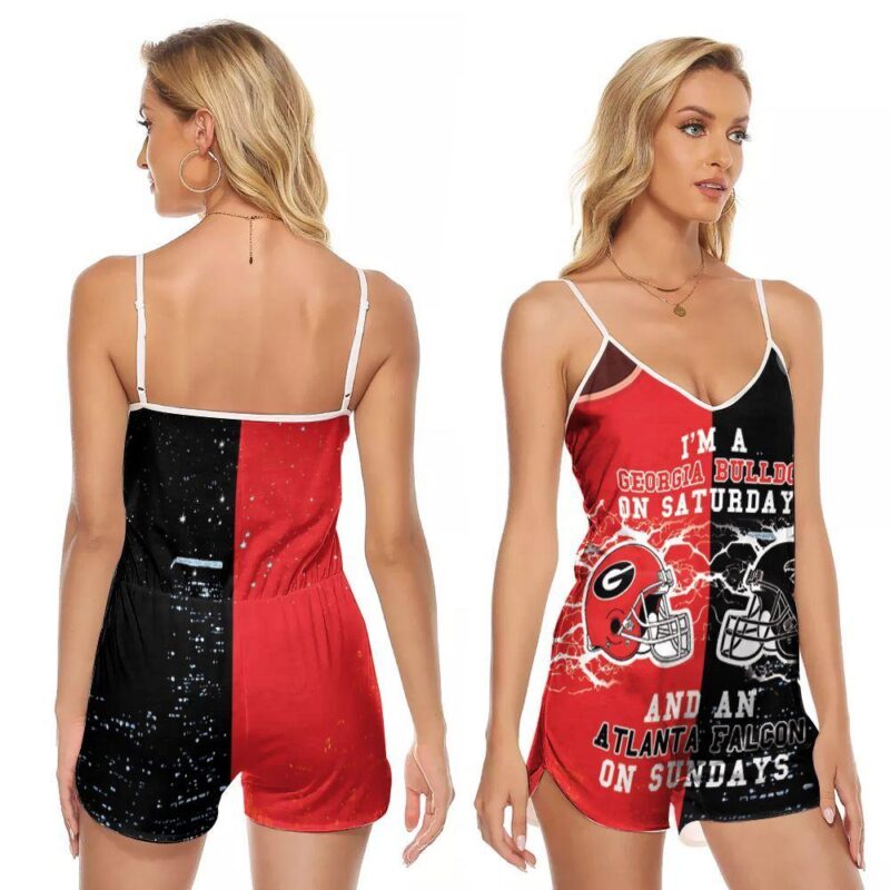 Im Georgia Bulldogs On Saturdays And Atlanta Falcon On Sundays 3d designed for Georgia Bulldogs Atlanta Falcon fan V-neck Romper Jumpsuit RJ00619