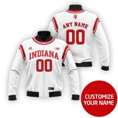 Indiana Hoosiers Sport Team Ncaa White Personalized Number Name Gift For Hoosires Fans Bomber Jacket BJ00053