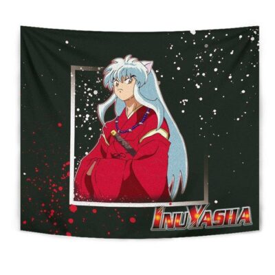 Inuyasha Anime Tapestry Cute Angry Inuyasha Lantern Text Black Tapestry Wall Hanging